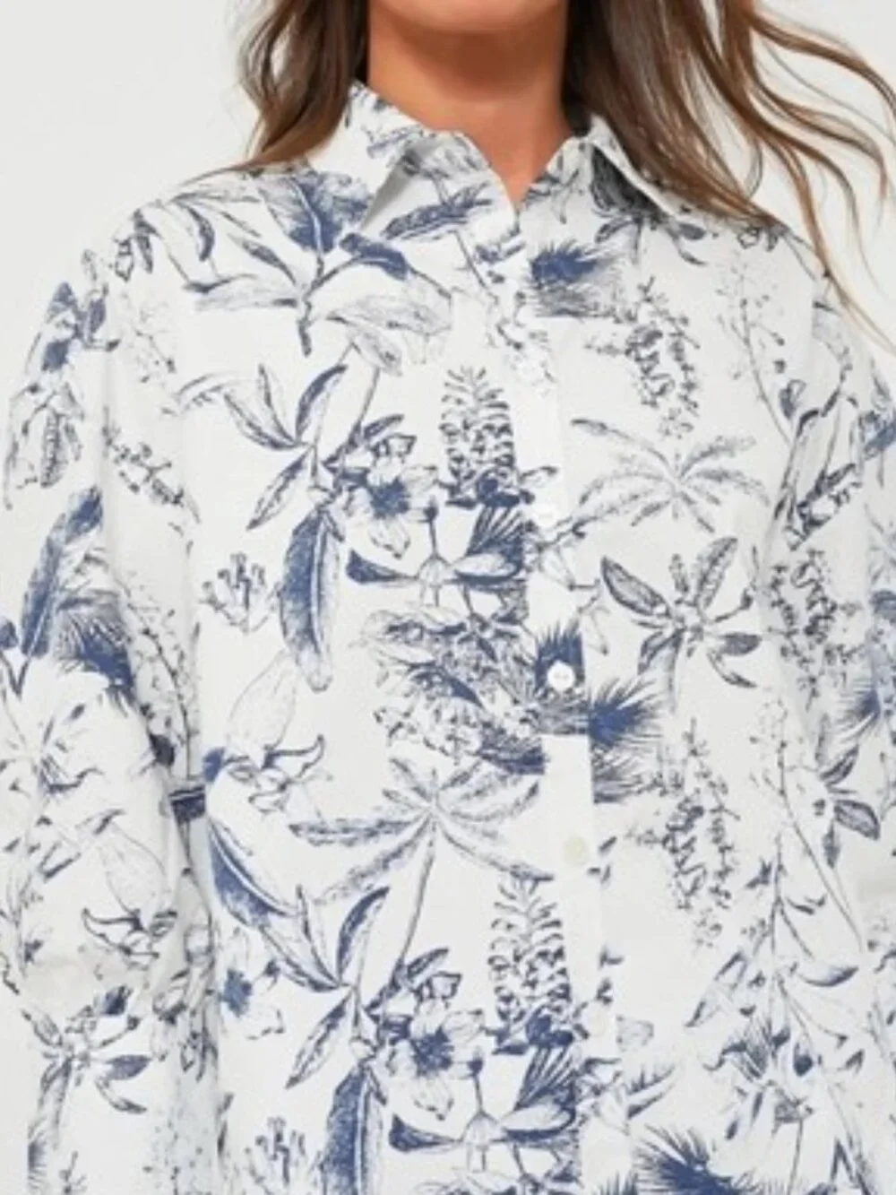 Hyacinth House Beau Boyfriend Shirt XXS NWT Navy Floral Bracelet Sleeve - Picture 4 of 11
